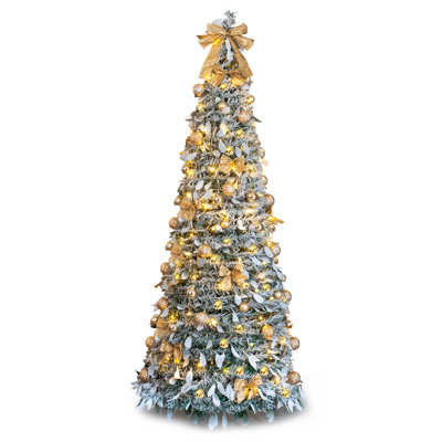 6 ft Snocked Green Christmas Tree with Gold Ornaments