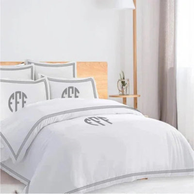 Monogam 400TC Cotton Triple Edge Embroidery Sateen Solid Duvet Cover Set