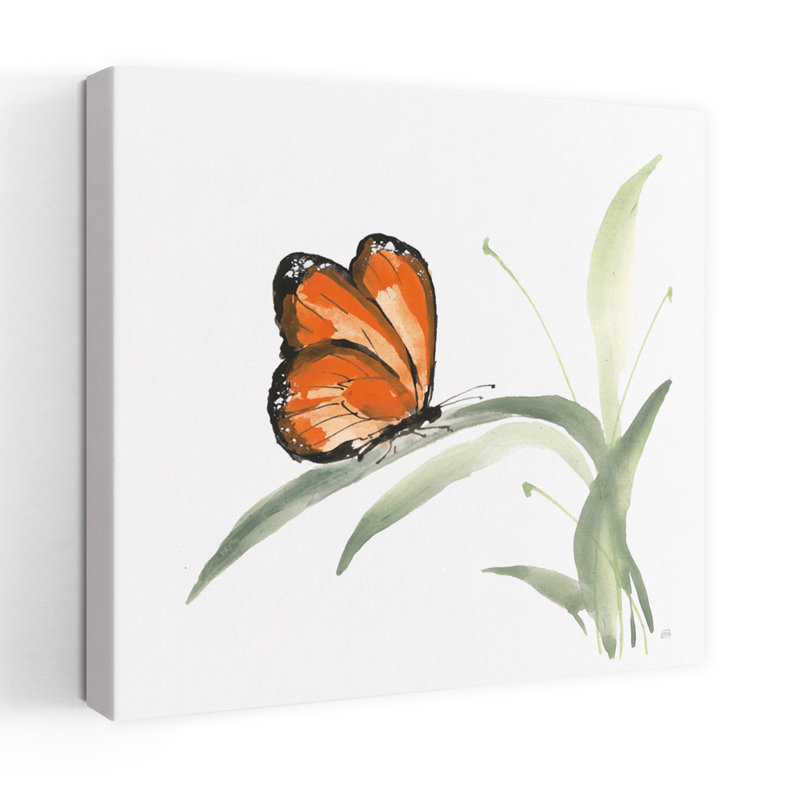 Art contemporain papillon orange II avec animaux, H 24 po x l 24 po