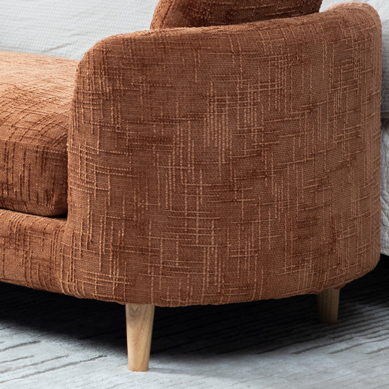 Banc rembourré en chenille de 77,2 po de largeur avec accoudoirs et méridienne, Orange