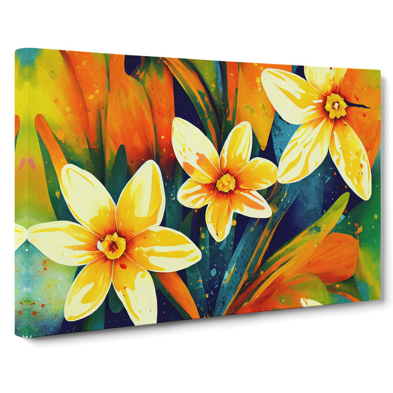 Daffodil Flower Splash Vol.3 Abstract - Wrapped Canvas Painting, 35cm H x 50cm W x 3cm D