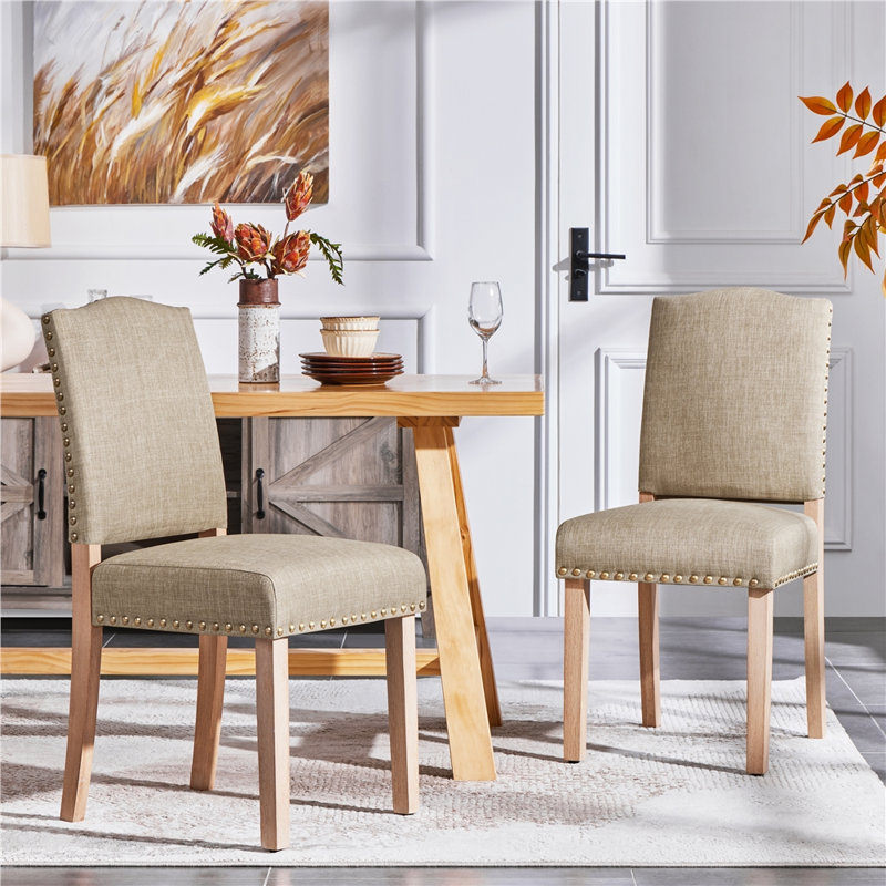 50.5cm H Rubberwood Leg Upholstered Side Chair, Khaki