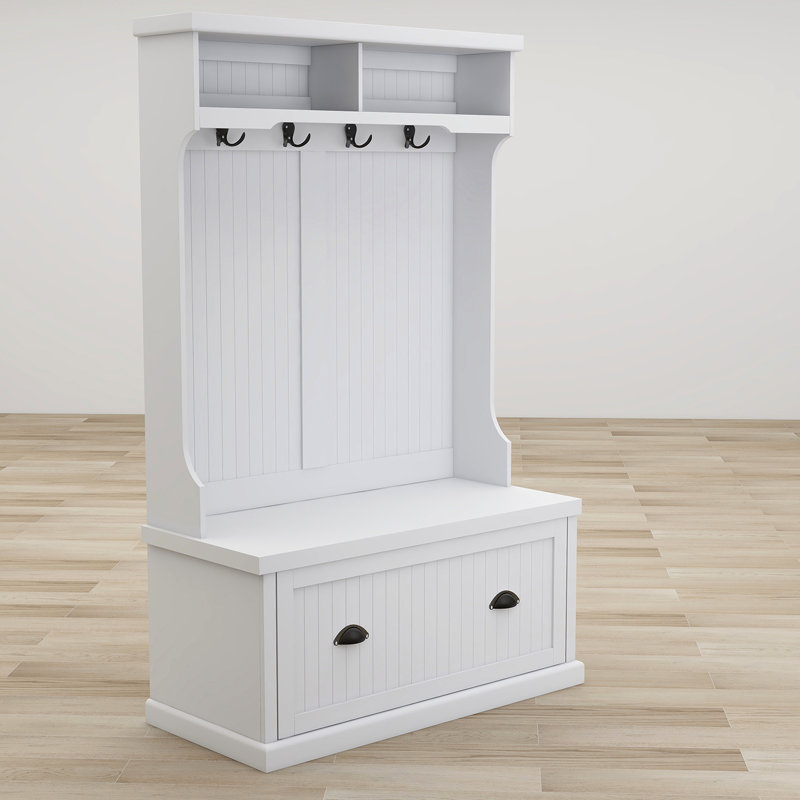 Arbre d'entrée avec 4 crochets et armoire à chaussures, banc de rangement blanc - fabrication d'un portemanteau