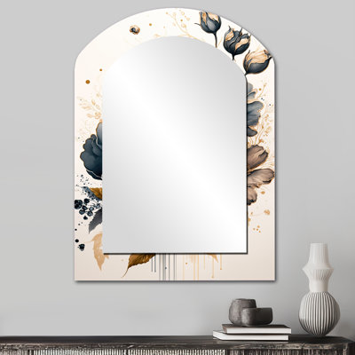 Miroir mural bleu marine et coquelicot doré III
