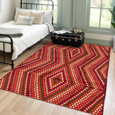Tapis rouge foncé Akhjah 6 pi 11 po x 9 pi 5 po