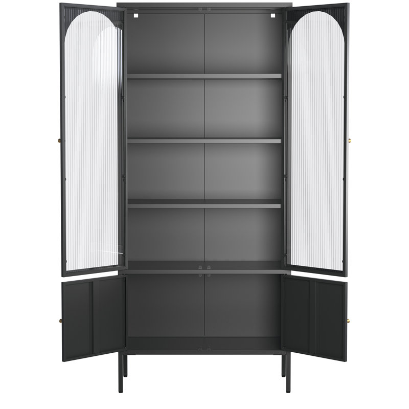 Benton 70.94-inch Black Four Door Metal Storage Cabinet with Fluted Clear Doors