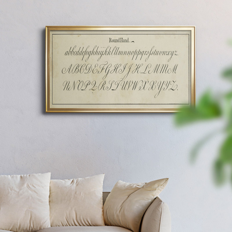 " Manuscript Sampler IV ", 14.5" H x 26.5" W x 1" D, Gold Framed Canvas