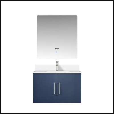 Meuble-lavabo bleu marine 30 po X P 22 po D, comptoir en quartz blanc, ensemble de robinet et Miroir à DEL
