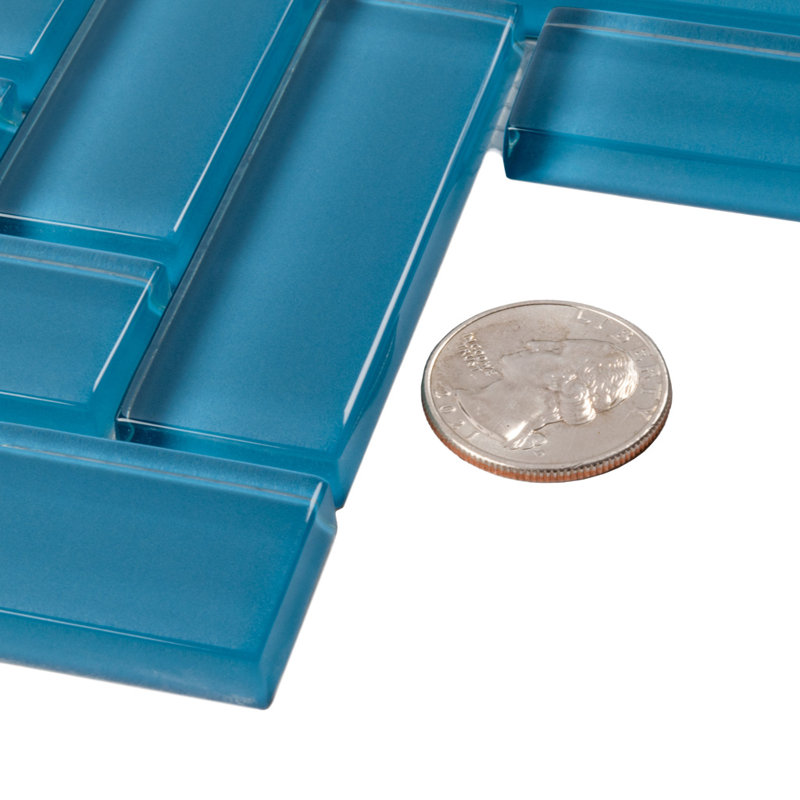 11"X 12.6" Herringbone Polished Glass Mosaic Tile, Sky Blue