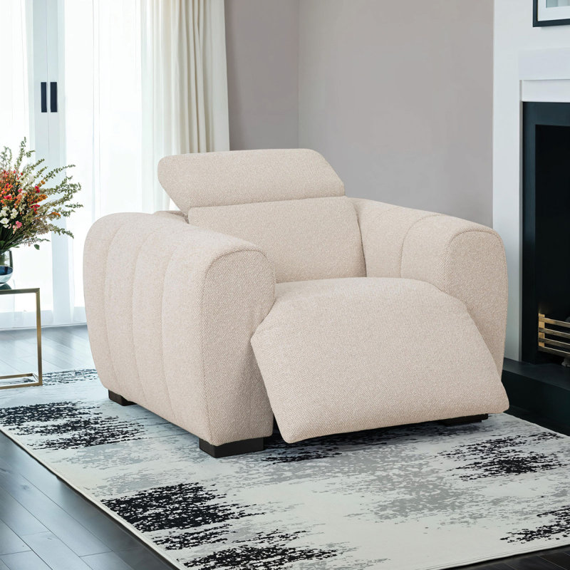Fauteuil inclinable électrique de style contemporain avec accoudoirs larges et accoudoirs avec panneau à ressorts, ports USB et salon blanc