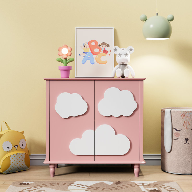 2 Doors 31.5"W Cute Cloud Shap Accent Cabinets, Pink