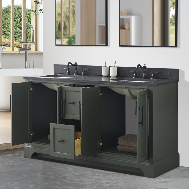 Komarek 60" Freestanding Double Sink Bathroom Vanity with Top, Vintage Green