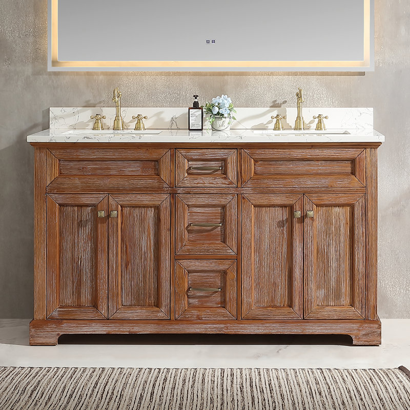 Jadarrien 60'' Double Bathroom Vanity Set With Engineered Culture Stone White Top