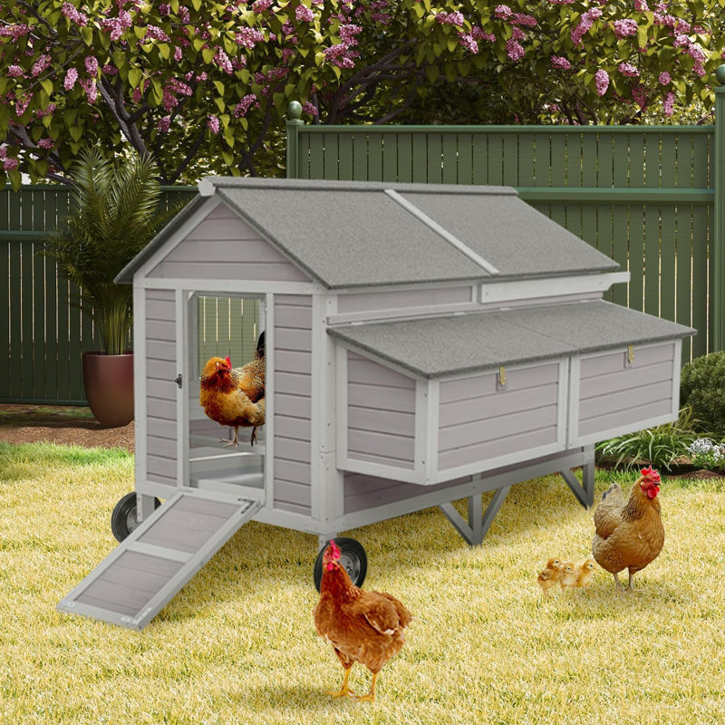  Poulailler mobile en bois avec nichoir et roulettes