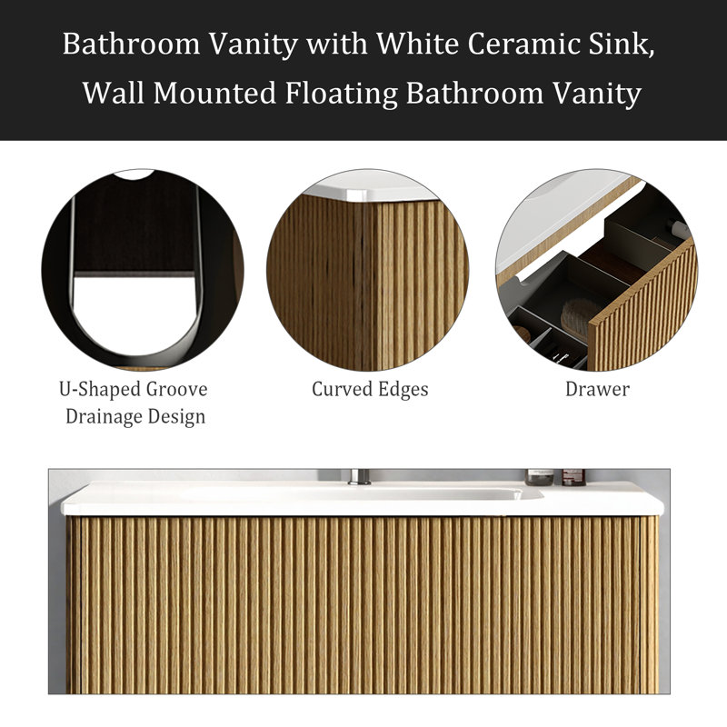 Bathroom Vanity With White Ceramic Sink, Oak