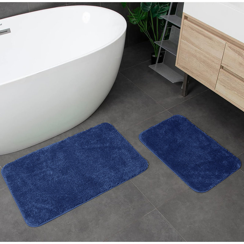 Grand ensemble de tapis de bain en microfibre douce et épaisse 2 pièces, Bleu marine
