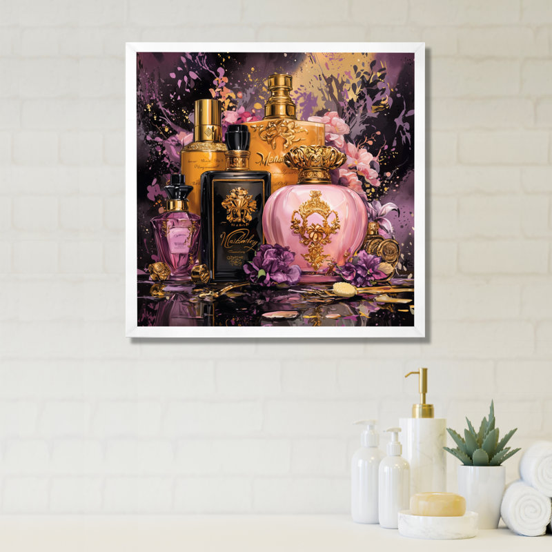Elegant Perfumes - Toiletries Canvas Print, 30" H x 30" W, Picture Framed Print, White
