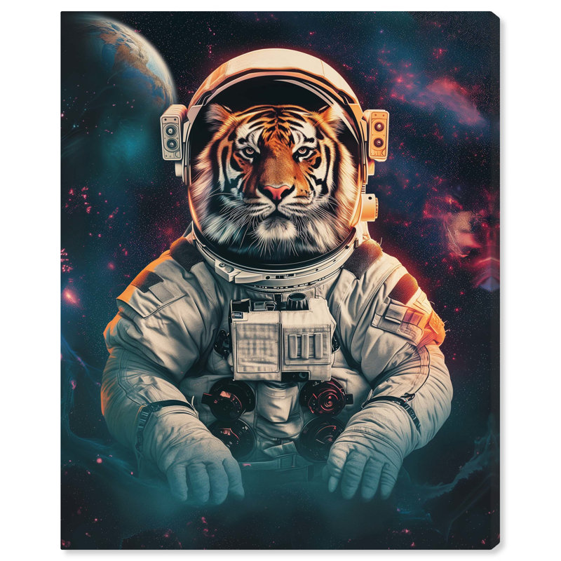«Astronaut Tiger», art mural par Notoriart, Toile tendue, H 20 po x l 16 po