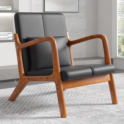Black Leather Accent Armchair Lounge Sofa With Cushion For Livingroom Or Office by George Oliver