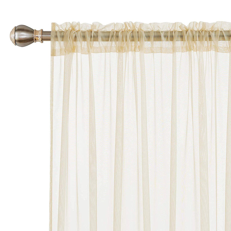 Sheer Curtains / Drapes Pair, Beige, 52" W x 54" L