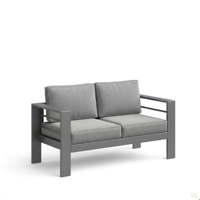 52" All-Weather Metal Loveseat Patio Sofa With Thick  Cushions &  Frame