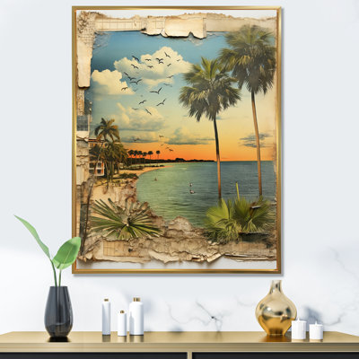 Vintage Florida Collage Palm Trees And Beach - Florida Wall Art