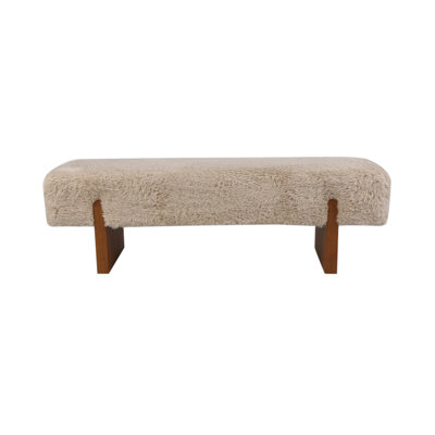 Faux Fur Upholstered Bench with Rubberwood Legs