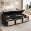 Banc de rangement rétro pour entrée avec tiroirs en rotin et coussin capitonné pour des espaces de vie organisés-759567271
