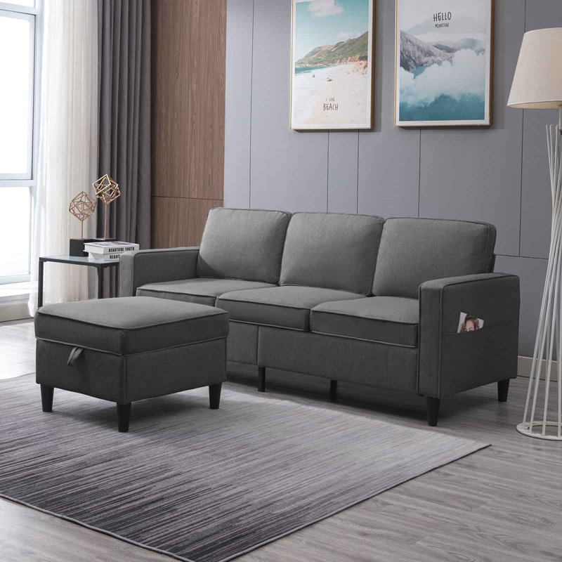 4 Seater Corduroy Sofa, Dark Gray