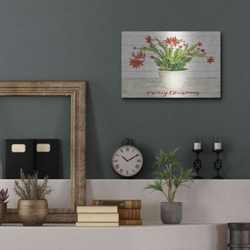 «Christmas Cactus - Merry Christmas» par Cindy Jacobs, art mural en métal, H 12 po x l 16 po