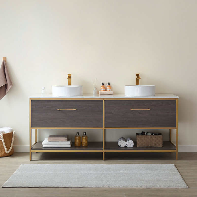 Ensemble de meuble-lavabo double 72 po Murcia, Blanc, Chêne gris / doré