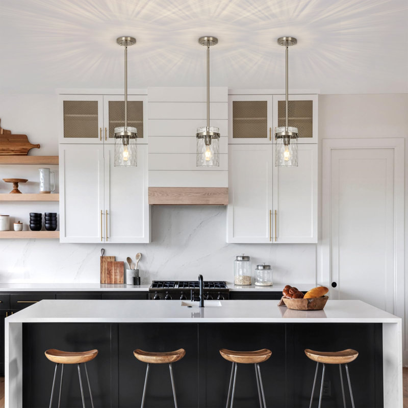  Levona 1 - Light 5.1" Wide Pendant with Hammered Glass for Kitchen Island, Brushed Nickel, Clear