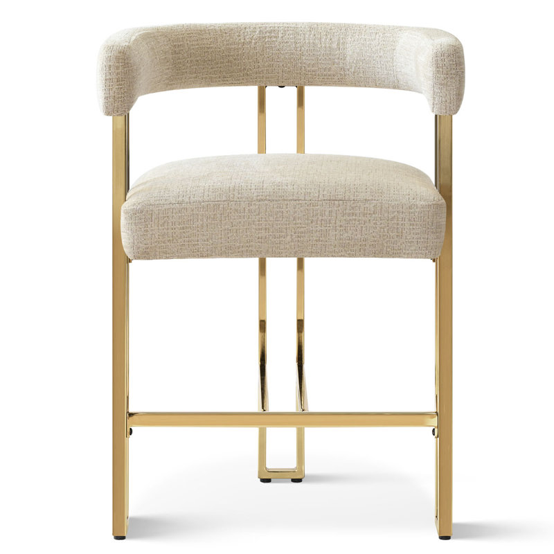25" Upholstered Gold Chenille Arm Counter Stool, Oatmeal