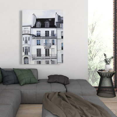 Bâtiments le long de la seine - Art sur toile blanc industriel