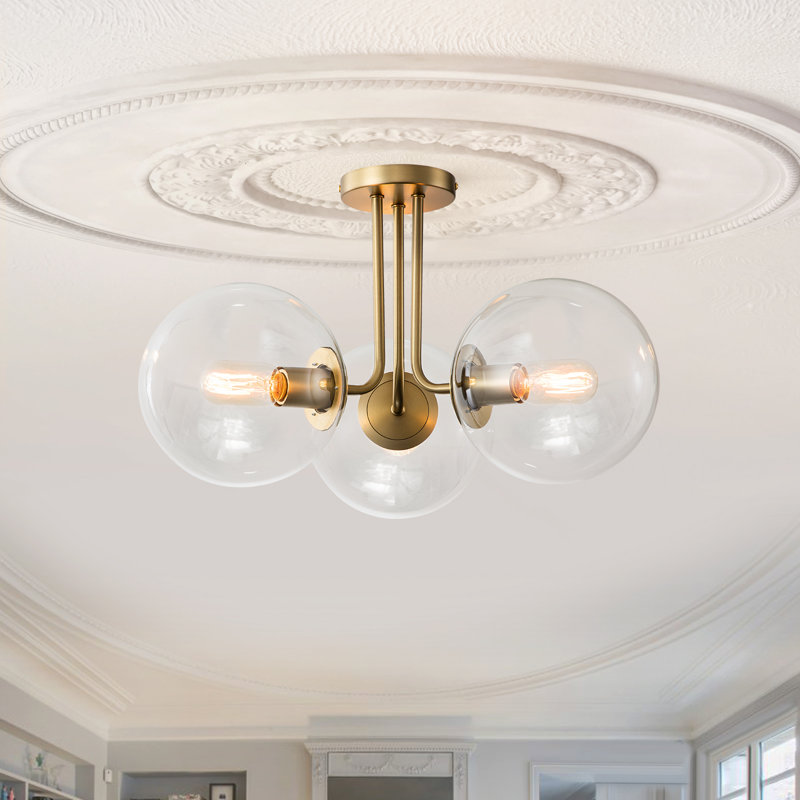 Plafonnier semi-encastré moderne Spoutnik 22 lumières 3 lumières Kaynen, Doré, Verre transparent