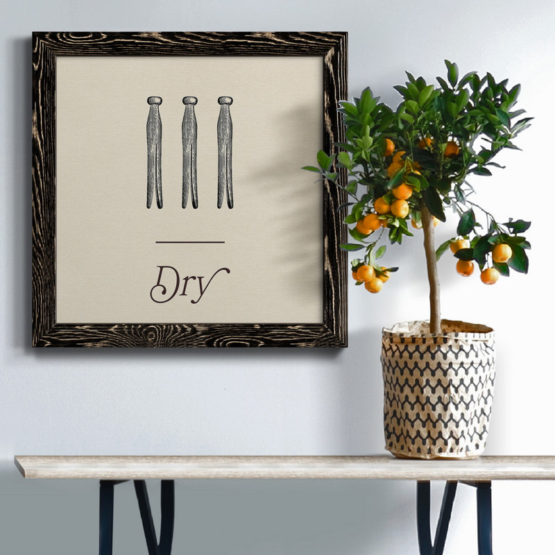 «Laundry Sign II» - Toile encadrée de qualité supérieure - prête à être suspendue, Cadre noir, H 34,5 po x l 34,5 po x P 1 po