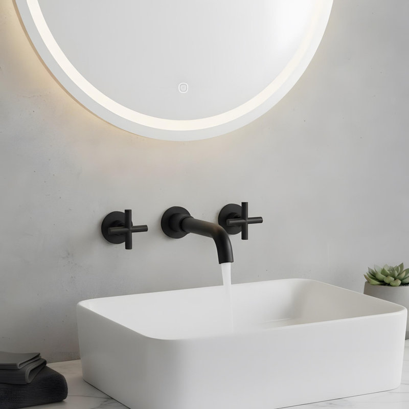 Robinet de lavabo mural avec deux poignées et bonde escamotable