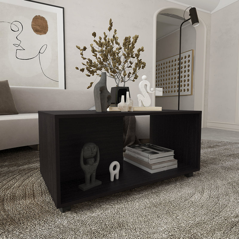 Table basse rectangulaire noire de 36 po de largeur, avec construction et option mobile pour les matériaux de salon