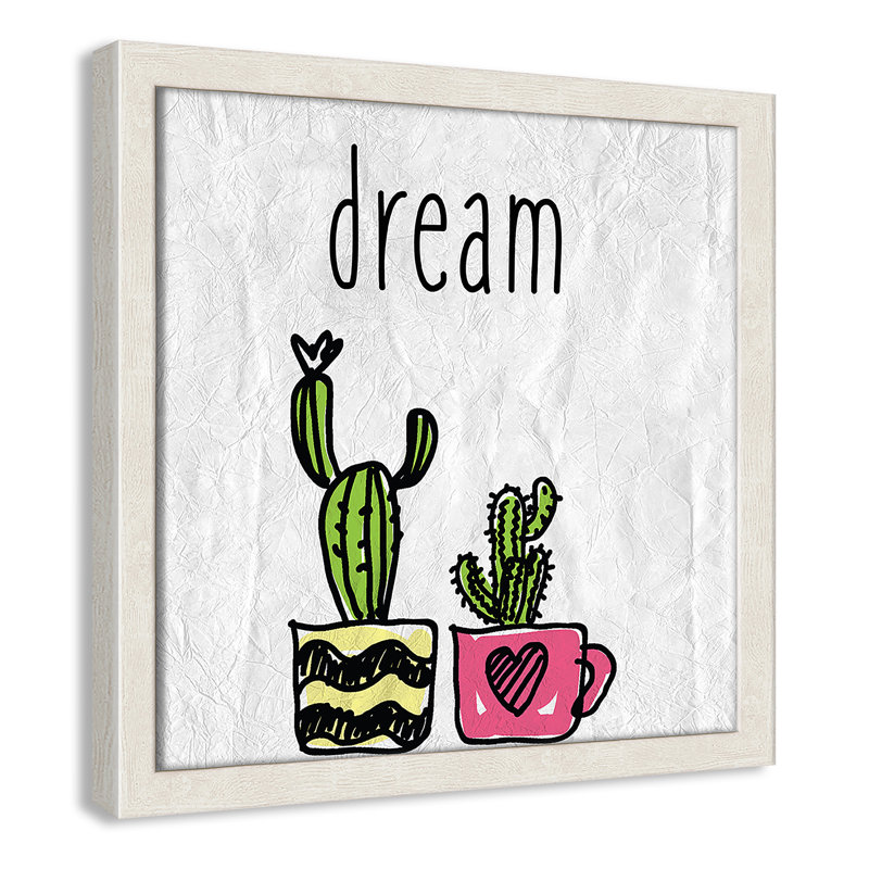 «Cacti A», art encadré, 12" H x 12" W x 1.18" D, Encadré de boîte à grain de bois blanc