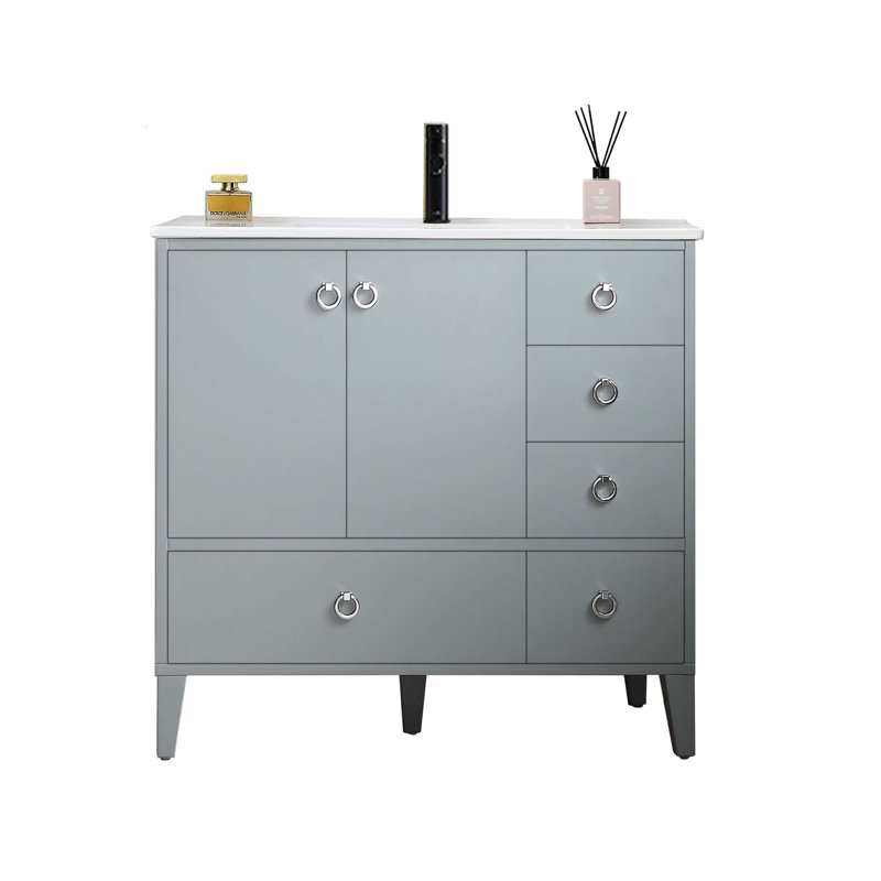 Meuble-lavabo simple 36 po avec lavabo, Gris métallique