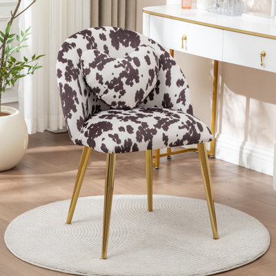 Vanity Chair With Backrest And Pillow, Cute Small Cozy Desk Chair No Wheels,Comfy Makeup Chair with Ajustable Gold Legs