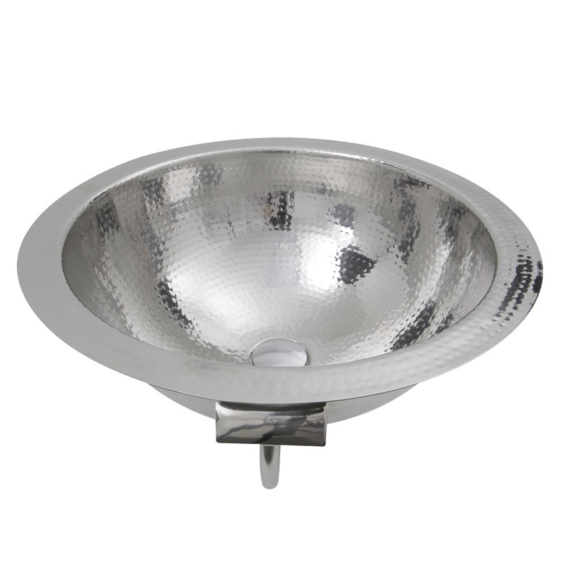 Nantucket Sinks Brightwork 16.875'' Polished Silver Stainless Steel Circular Bathroom Sink with Overflow