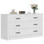 Commode en bois pour chambre à coucher, commode double à 6 tiroirs, commode moderne à tiroirs profonds, grand rangement pour le salon, garde-robe, P 15,8 po x l 47,2 po x H 27,7 po (blanc)