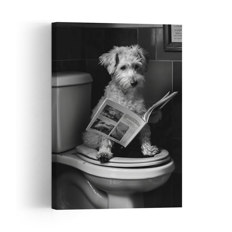 Dog Reading Newspaper Vintage Dog Wall Art Print 1 Piece Wrapped Canvas Wall Art, 45.72cm H x 30.48cm W