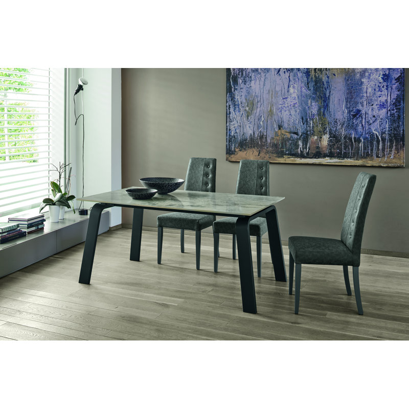 Austell Dining Table, 75cm H x 130cm L x 85cm W, Silver, Light grey/White