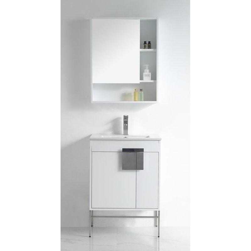 Verlene 24'' Single Bathroom Vanity with Ceramic Top with Mirror, White
