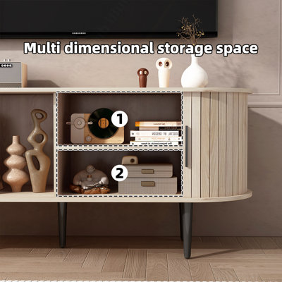 Meuble télé, console de télévision moderne de 47 po avec compartiment de rangement et porte coulissante, centre de divertissement pour jeux vidéo avec armoire pour salon, chambre à coucher, bureau