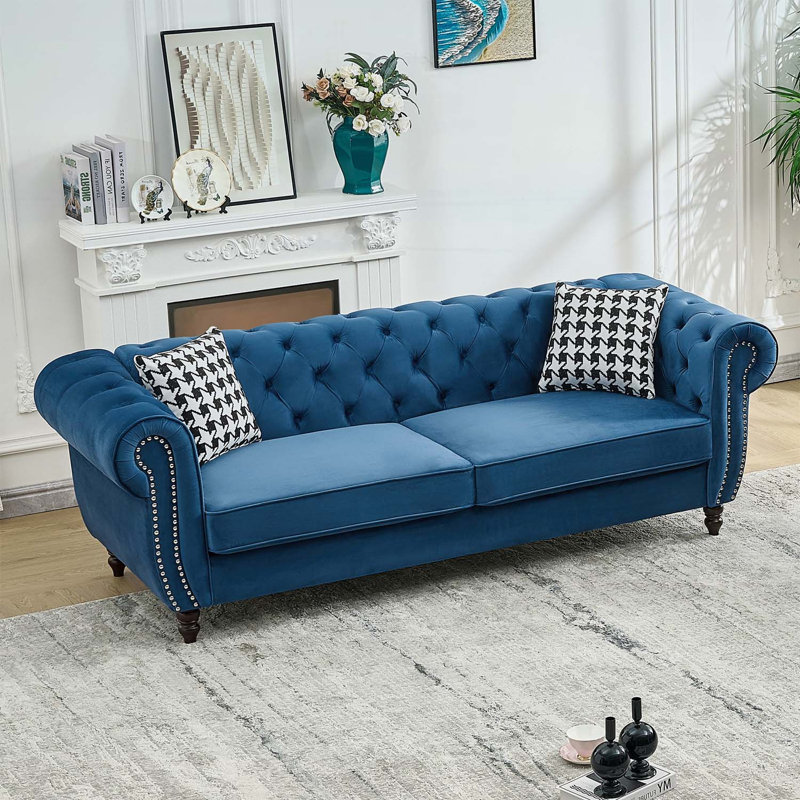 Canapé Chesterfield Velvet, Blue Fabric