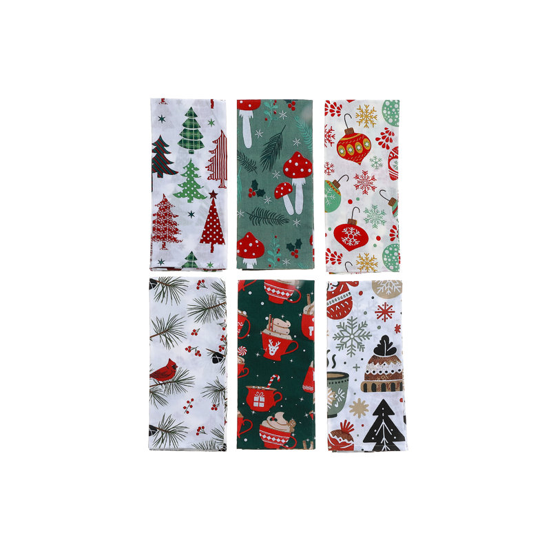Ensemble de 6 serviettes de cuisine imprimées (Noël) (assorties)