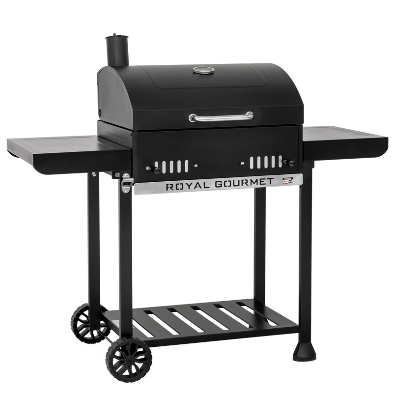 Barbecue au charbon Royal Gourmet 24 pouces avec 2 tablettes latérales pliables, noir